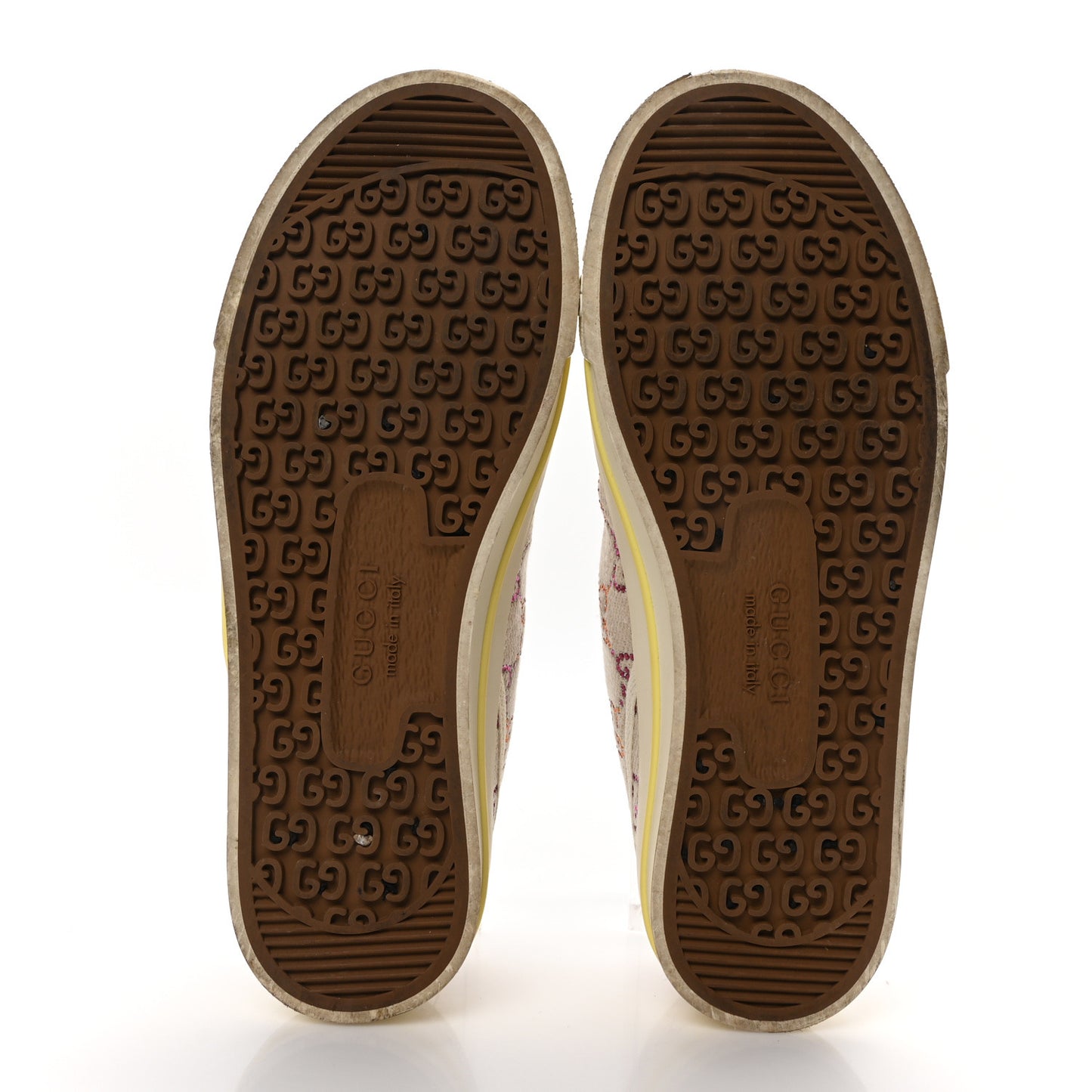 Canvas Lame Crystal GG Monogram Womens 1977 Tennis Sneakers 37.5 Gardenia Silver Mystic White