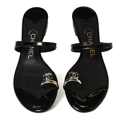 Chanel Patent CC Toe Ring Sandals 37 Black 5 of 12