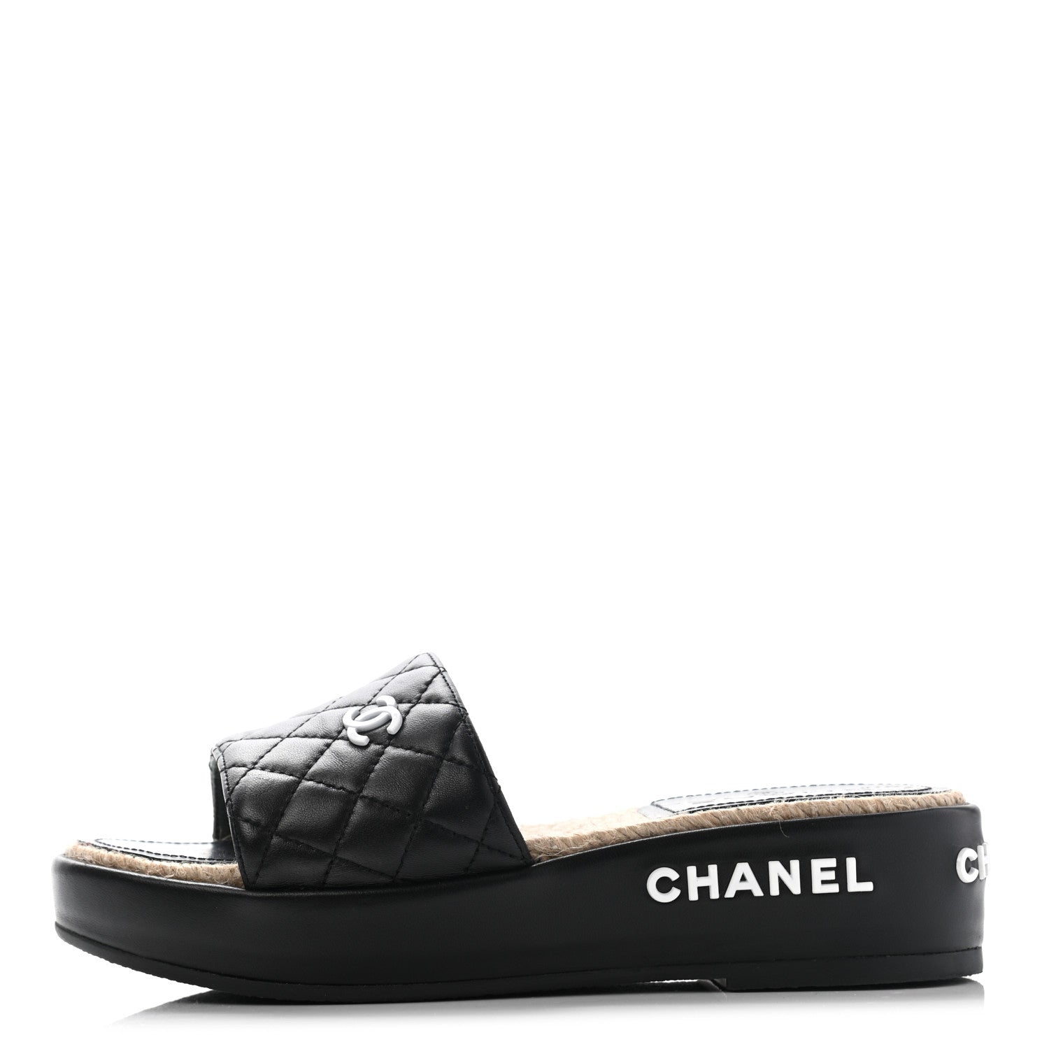 Chanel Lambskin Quilted CC Espadrille Slip On Sandals 35 Black 1 of 14