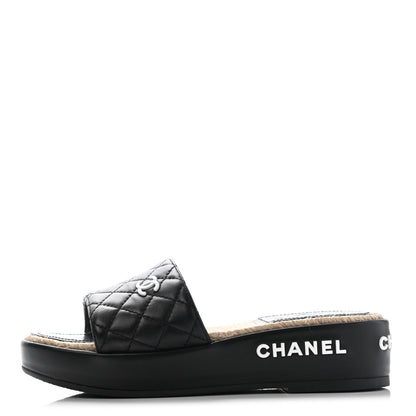 Chanel Lambskin Quilted CC Espadrille Slip On Sandals 35 Black 1 of 14