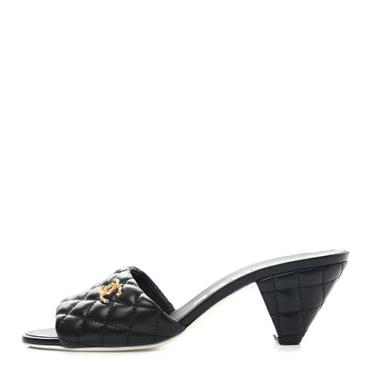 Chanel Lambskin Quilted Textured CC Mules 40 Black 2 of 9