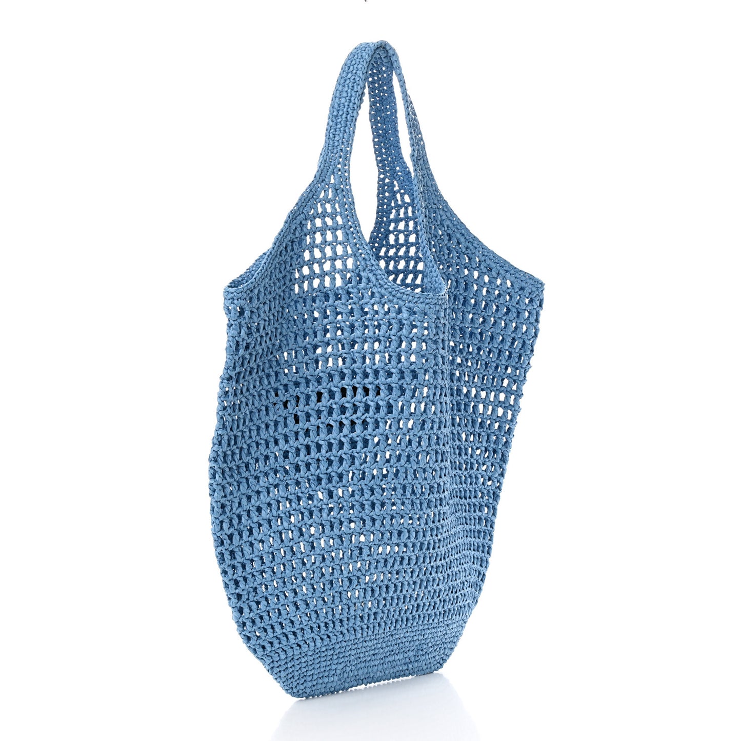 Yarn Raffia Effect Crochet Logo Embroidered Shopping Tote Bag Celeste