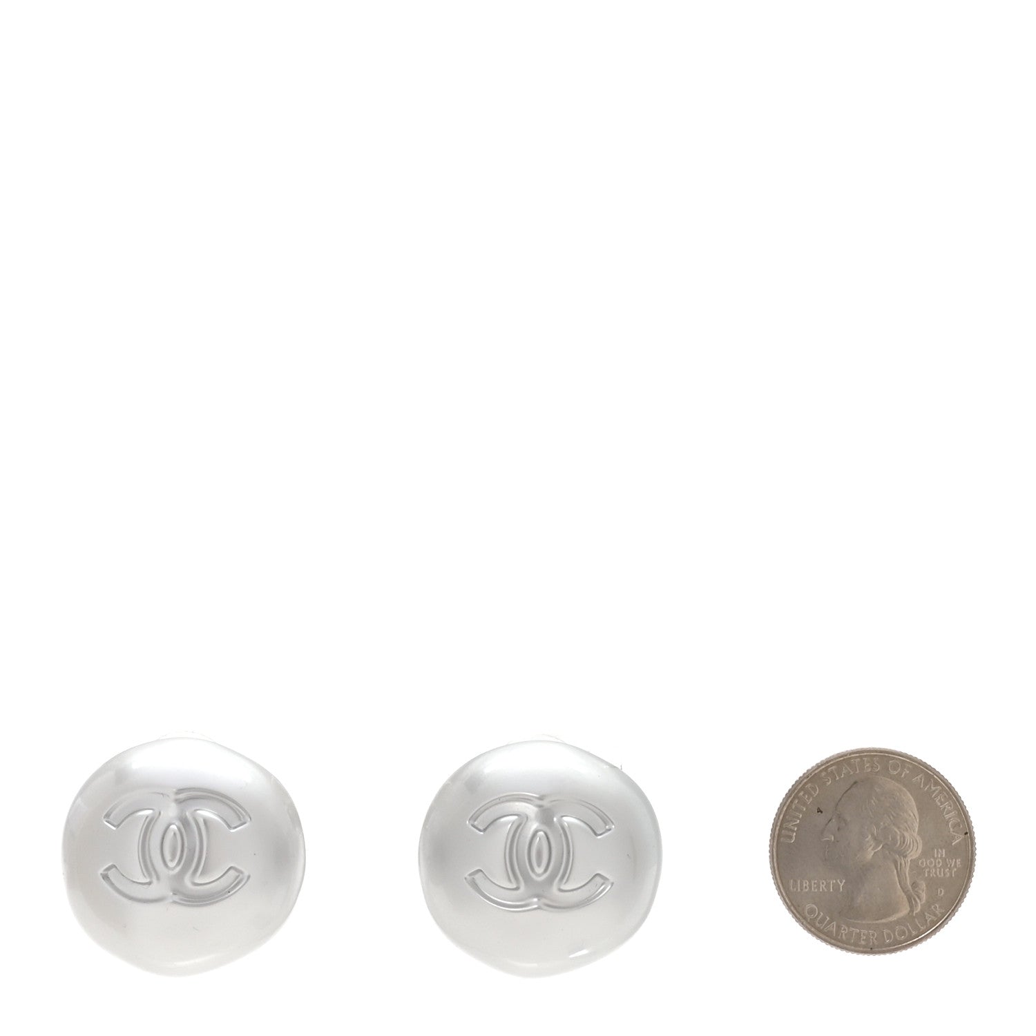 Chanel Resin Metal CC Stud Earrings Silver Pearly White 2 of 5