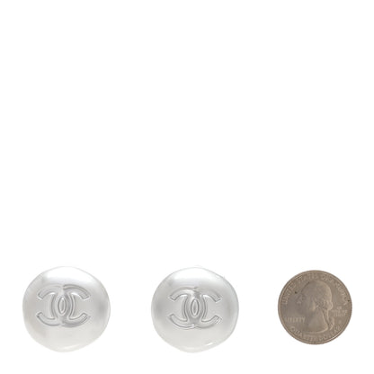 Chanel Resin Metal CC Stud Earrings Silver Pearly White 2 of 5