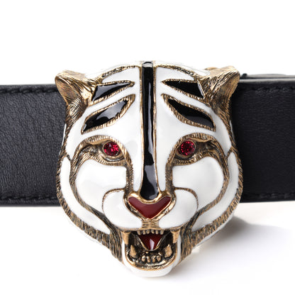 Gucci Calfskin Tiger Head Buckle Belt 90 36 Black 5 of 5