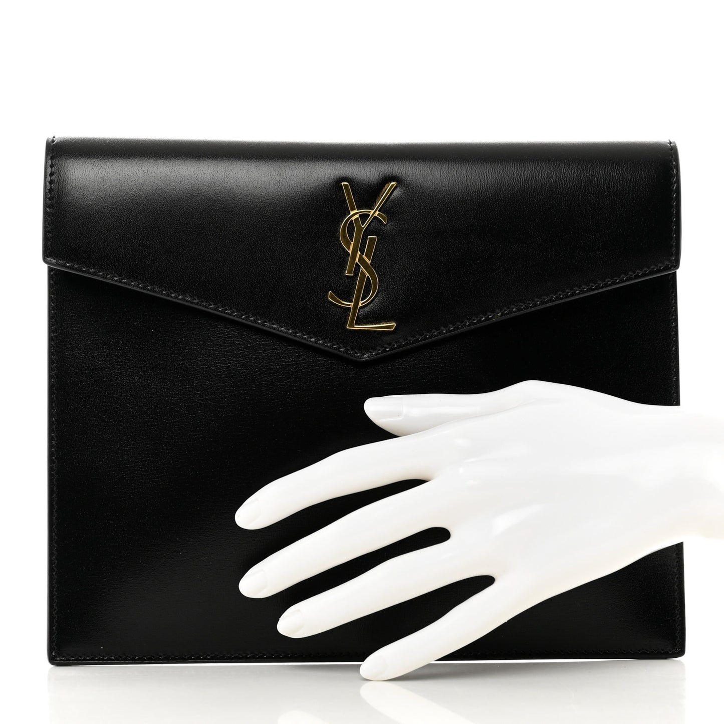 Smooth Shiny Calfskin Monogram Uptown Baby Pouch Black