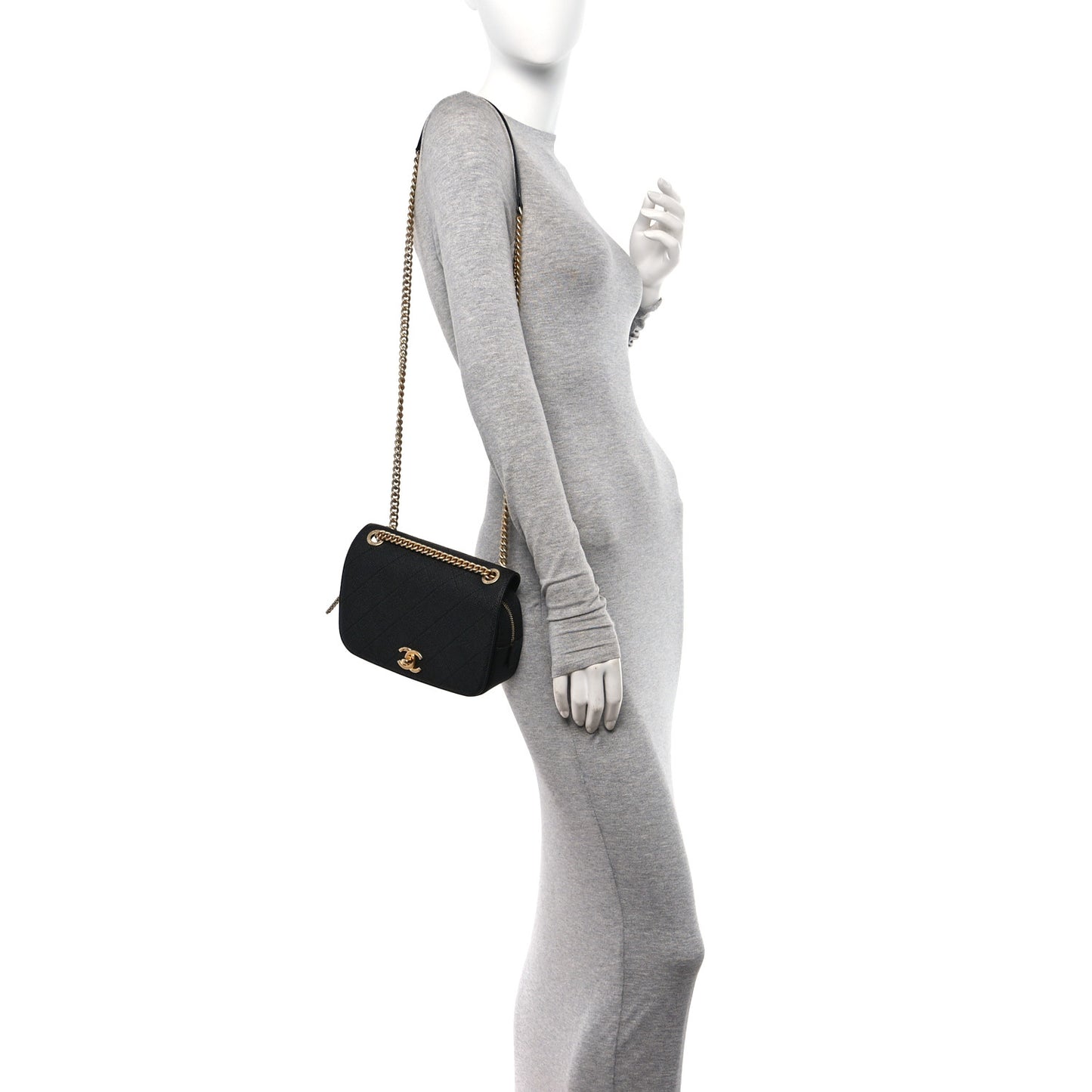 Caviar Diamond Stitched CC Medium Flap Bag Black