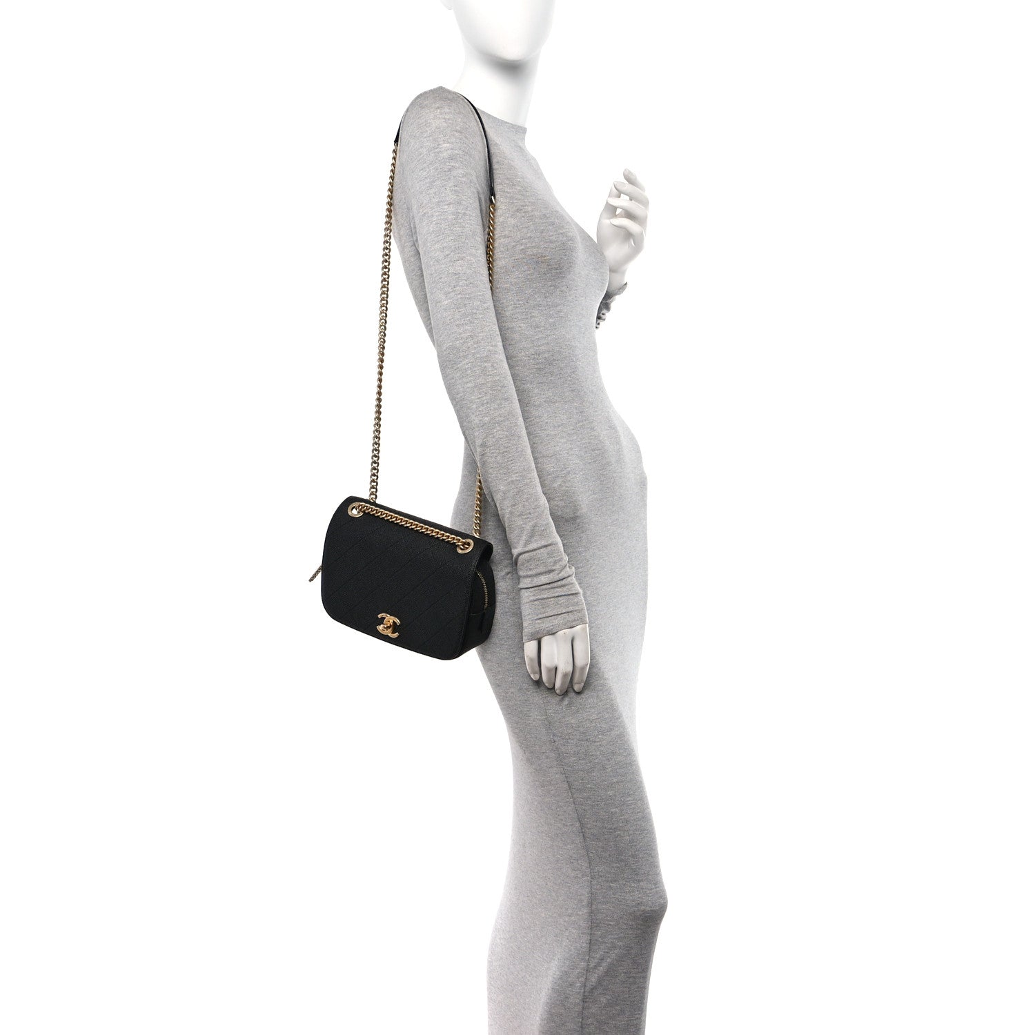 Chanel Caviar Diamond Stitched CC Medium Flap Bag Black 2 of 11