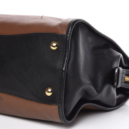 Prada Saffiano Soft Bi-Color Tote Palissandro Black 9 of 17