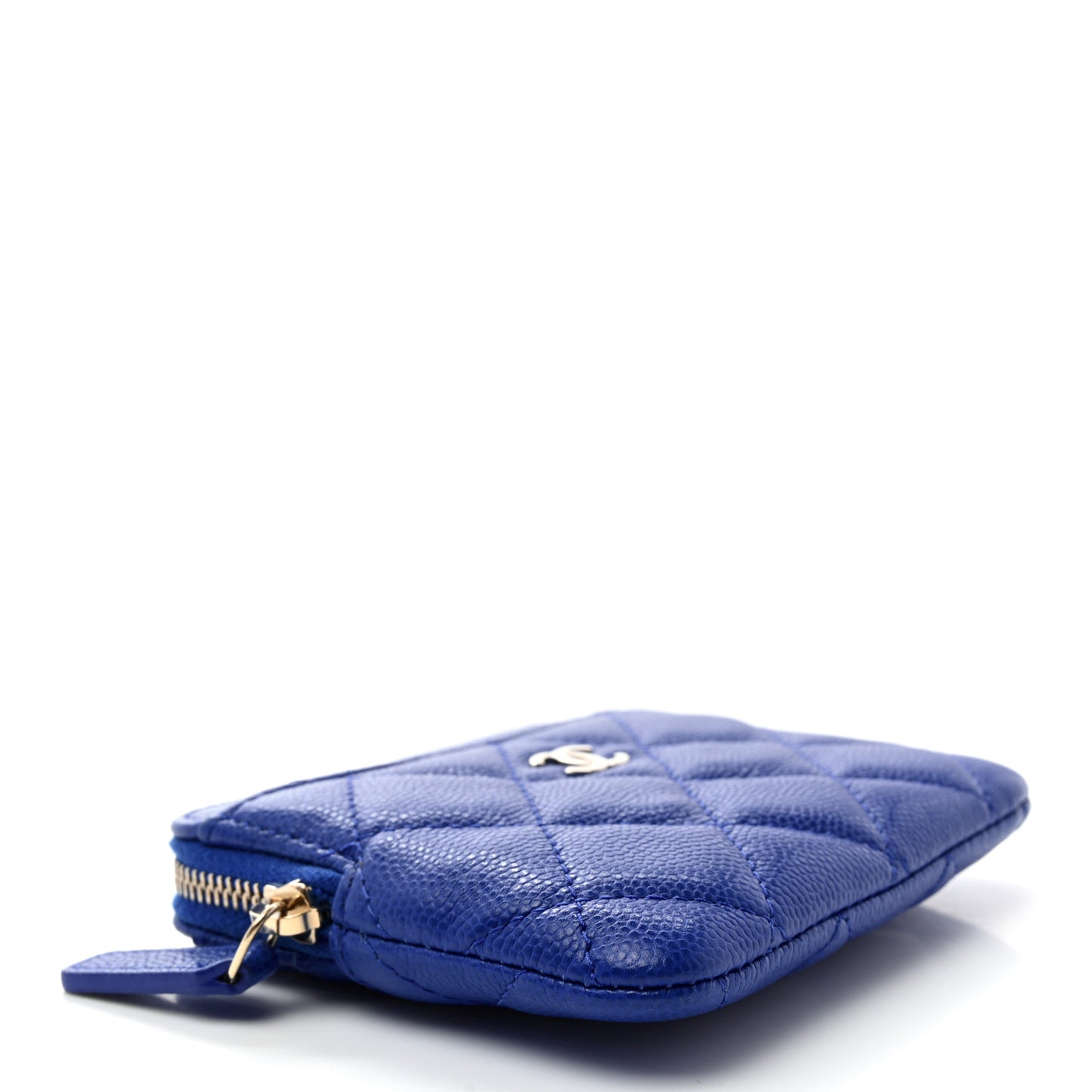 Caviar Quilted Zip Card Holder Wallet Blue