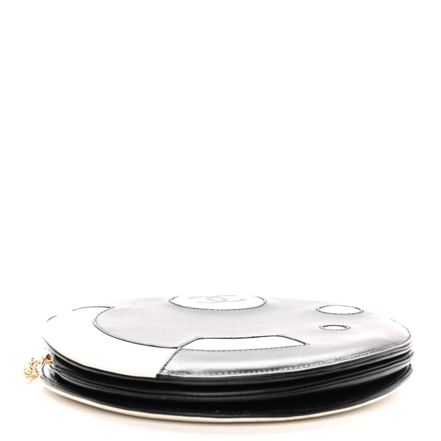 Lambskin Kisslock Round Bag Black White