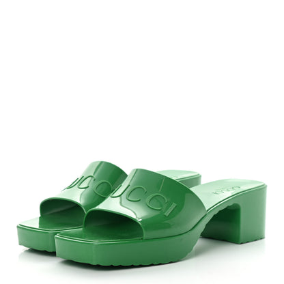 Gucci Rubber Gucci Logo Womens Platform 20/60mm Slide Sandals 39 New Shamarock 3 of 8