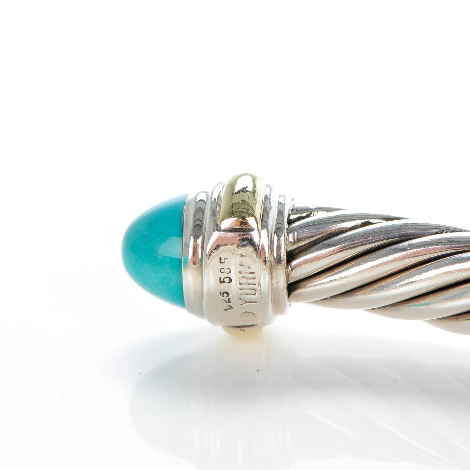David Yurman Sterling Silver 14K Yellow Gold Turquoise 7mm Cable Classics Bracelet 5 of 6