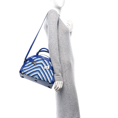 Salvatore Ferragamo Raffia Effect Calfskin Medium Hug Bag White Lapis Lazuli 2 of 9