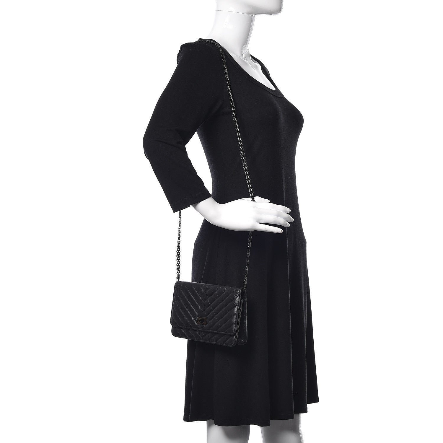 Chanel Aged Calfskin Chevron Quilted Reissue Wallet On Chain WOC So Black 2 of 9