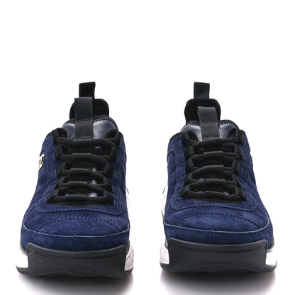 Chanel Suede Calfskin Nylon Grosgrain CC Sneakers 37.5 Navy Blue 2 of 10