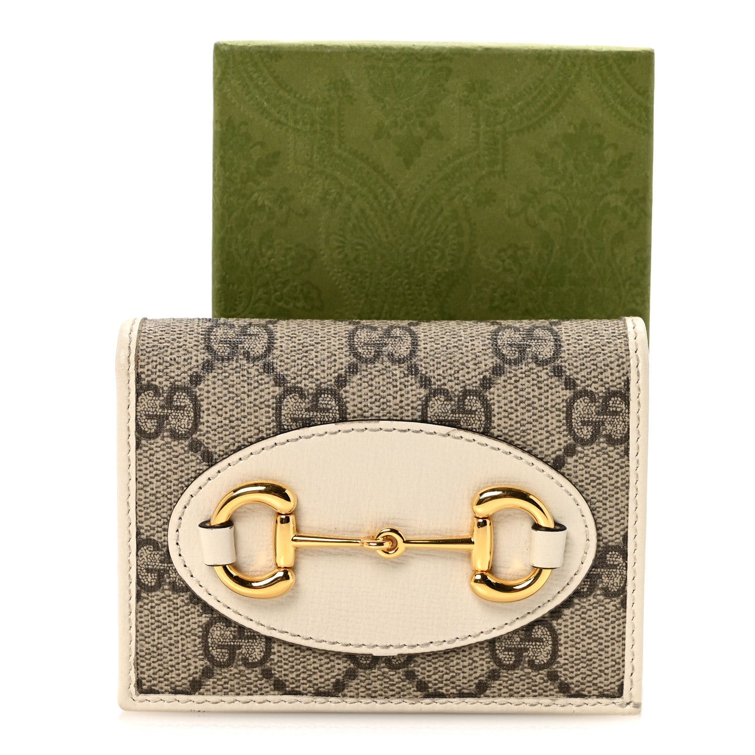 Gucci GG Supreme Monogram Azalea Calfskin Horsebit 1955 Card Case Wallet Beige Ebony Mystic White 8 of 8