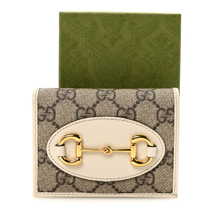 Gucci GG Supreme Monogram Azalea Calfskin Horsebit 1955 Card Case Wallet Beige Ebony Mystic White 8 of 8