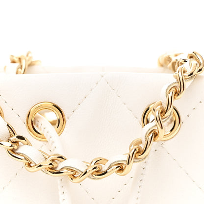 Chanel Metal Lambskin Quilted Small Chain Bucket Bag White 9 of 12