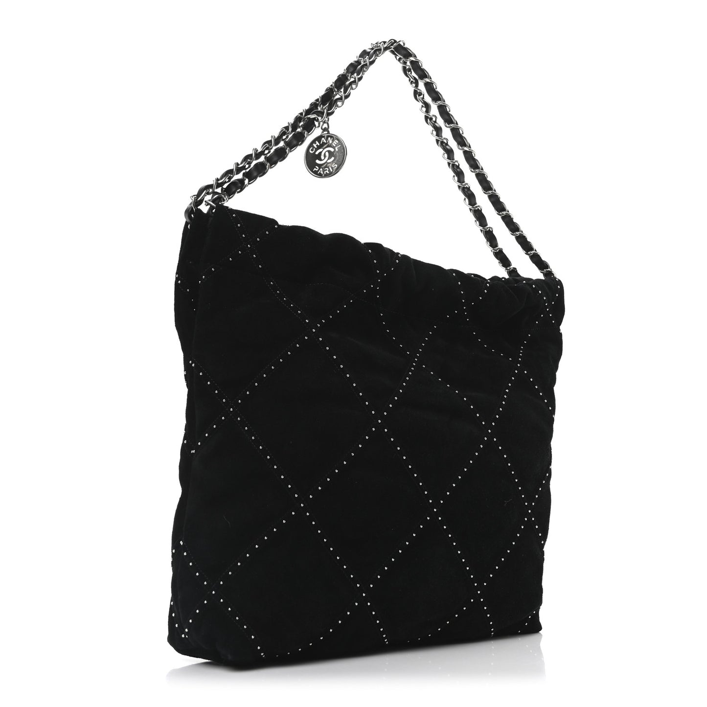 Suede Quilted Studded Small Chanel 22  Black