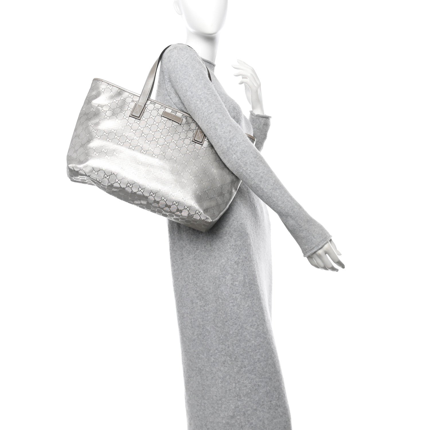 Gucci Imprime Monogram Medium Zippered Shopping Tote Silver 2 of 11