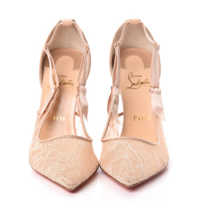 Christian Louboutin Satin Chantilly Lace Hot Jeanbi 100 Pumps 40 Nude 2 of 10