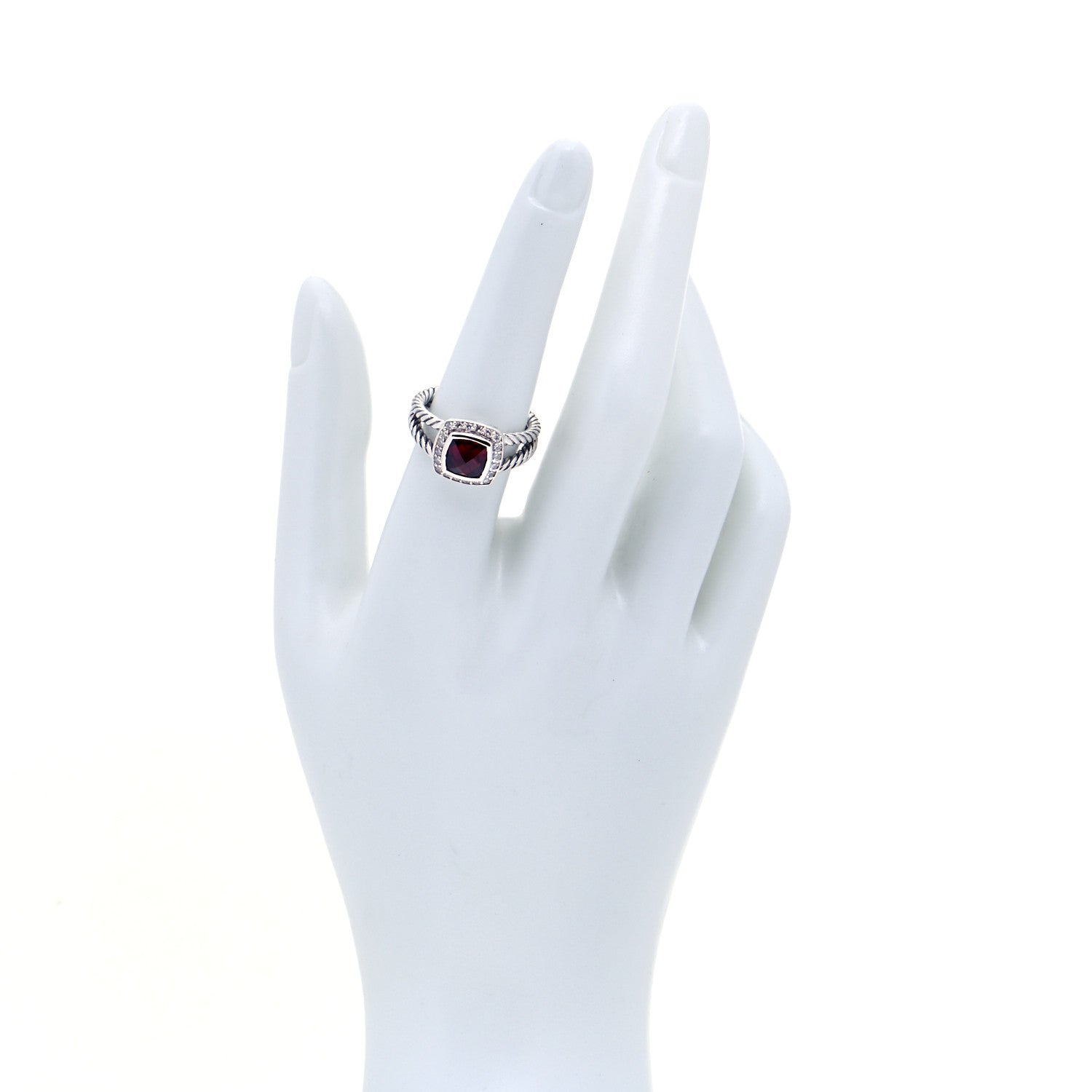 David Yurman Sterling Silver Diamond Garnet 7mm Petite Albion Ring 54 7 2 of 6