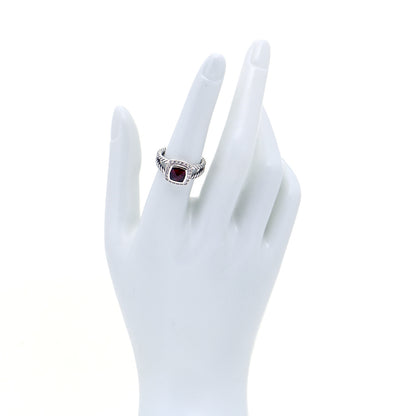 David Yurman Sterling Silver Diamond Garnet 7mm Petite Albion Ring 54 7 2 of 6