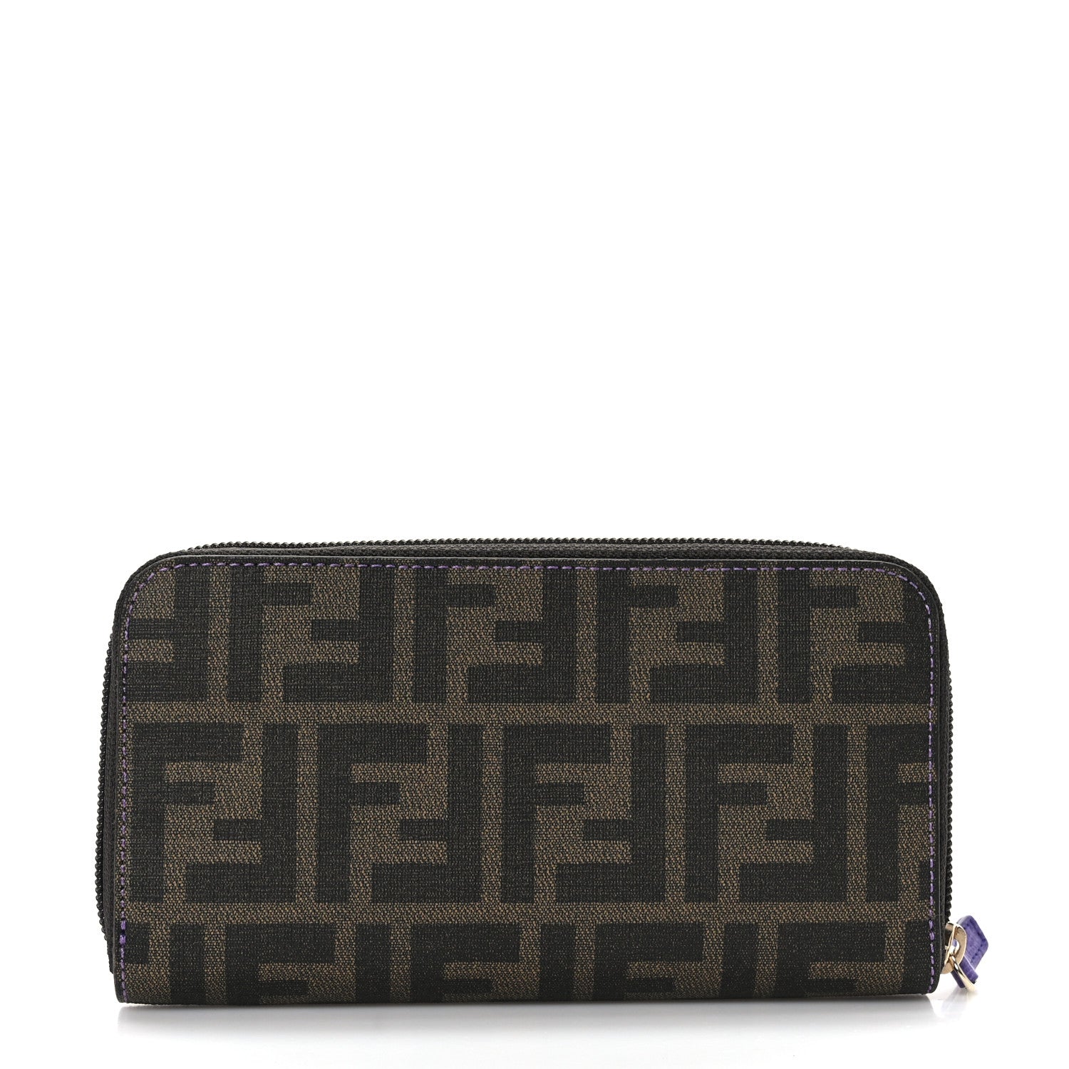 Fendi Zucca Spalmati Vitello Elite Zip Around Wallet Tobacco Viola 1 of 6