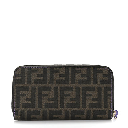 Fendi Zucca Spalmati Vitello Elite Zip Around Wallet Tobacco Viola 1 of 6