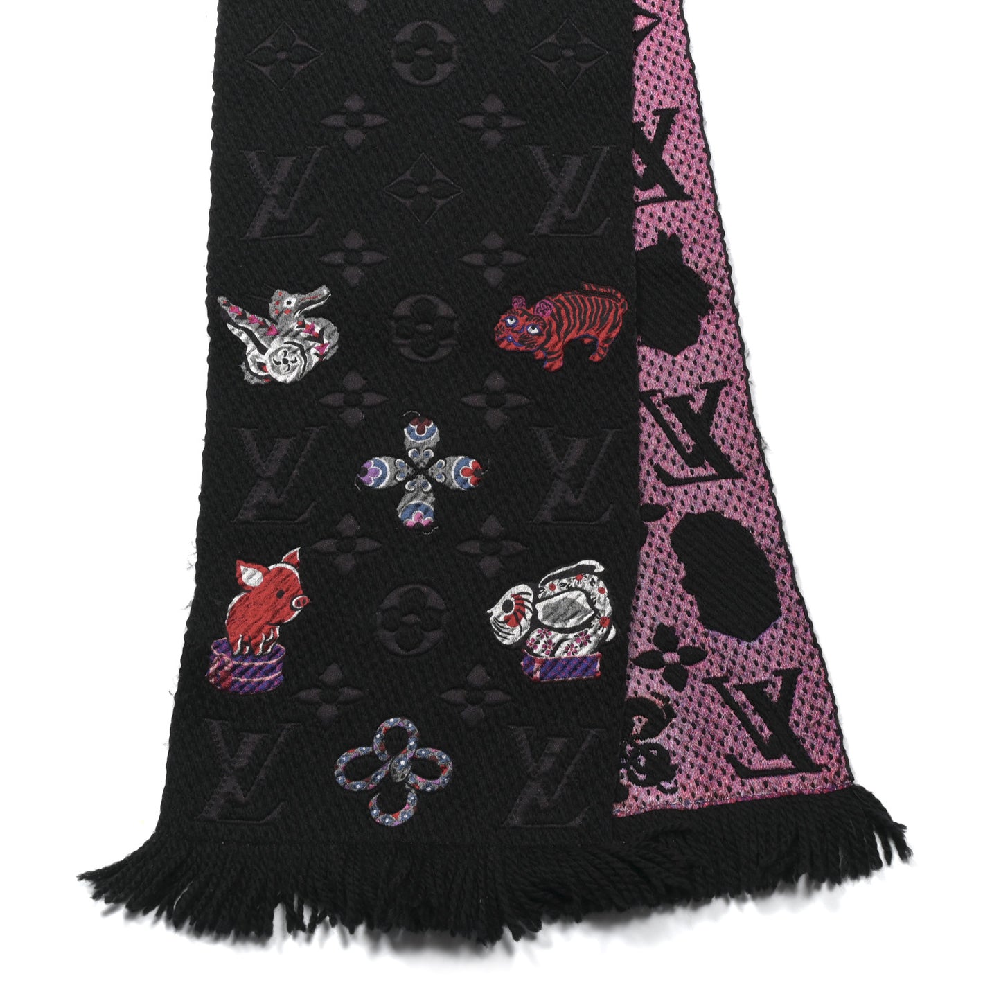 Wool Silk Superstition Logomania Scarf Black