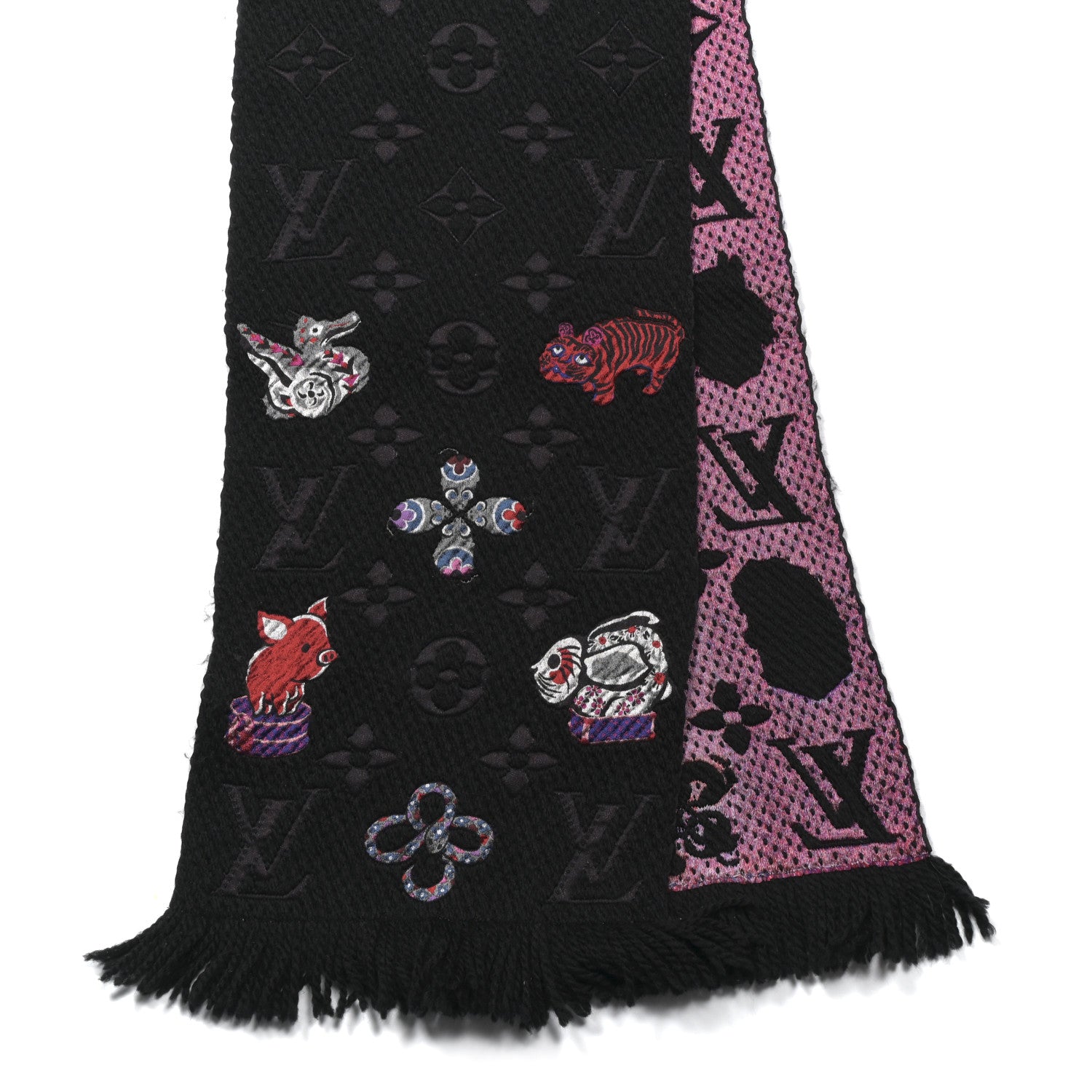 Louis Vuitton Wool Silk Superstition Logomania Scarf Black 2 of 5
