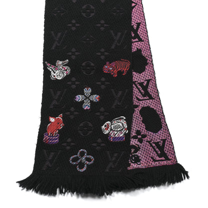 Louis Vuitton Wool Silk Superstition Logomania Scarf Black 2 of 5