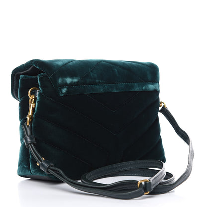 Saint Laurent Velvet Y Quilted Monogram Toy Loulou Chain Satchel Dark Ottanio 3 of 13
