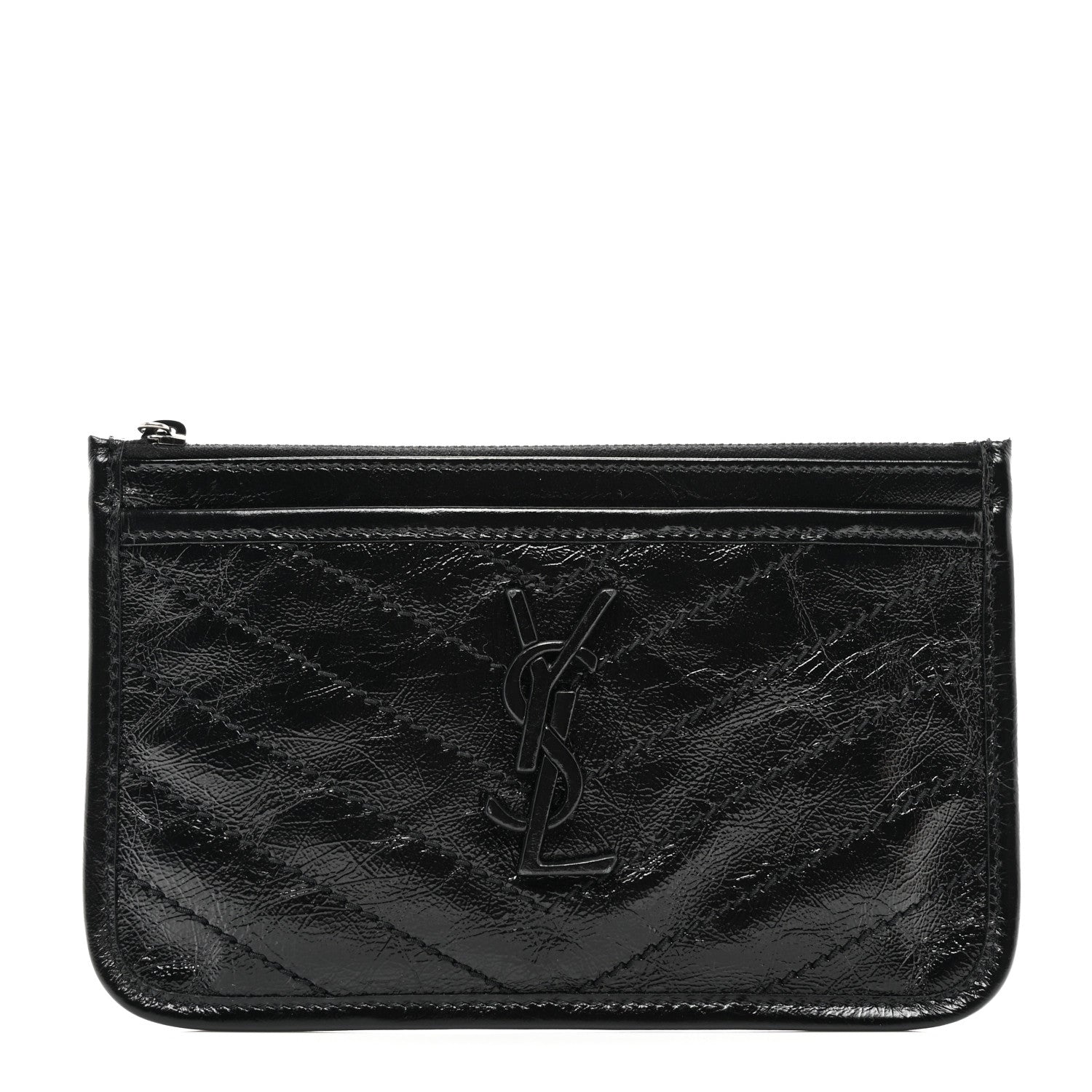 Saint Laurent Crinkled Calfskin Matelasse Monogram Niki Bill Pouch Black 1 of 7