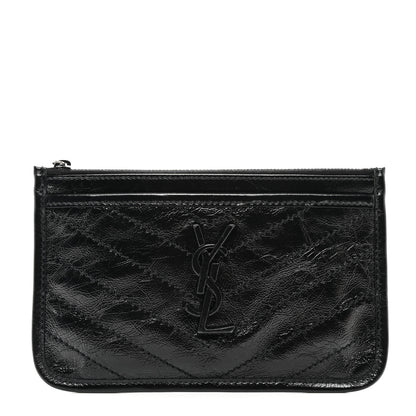 Saint Laurent Crinkled Calfskin Matelasse Monogram Niki Bill Pouch Black 1 of 7
