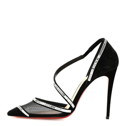 Christian Louboutin Suede Mesh Embellished Crystal Chiara Dams 100 Pumps 36 Black 1 of 8