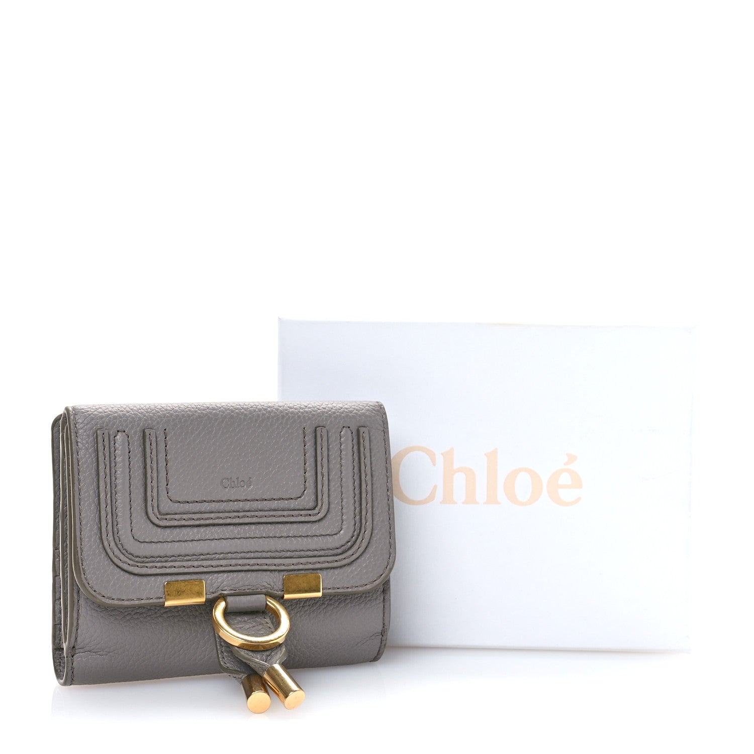 Chloe Grained Calfskin Marcie Square Wallet Cashmere Grey 10 of 10