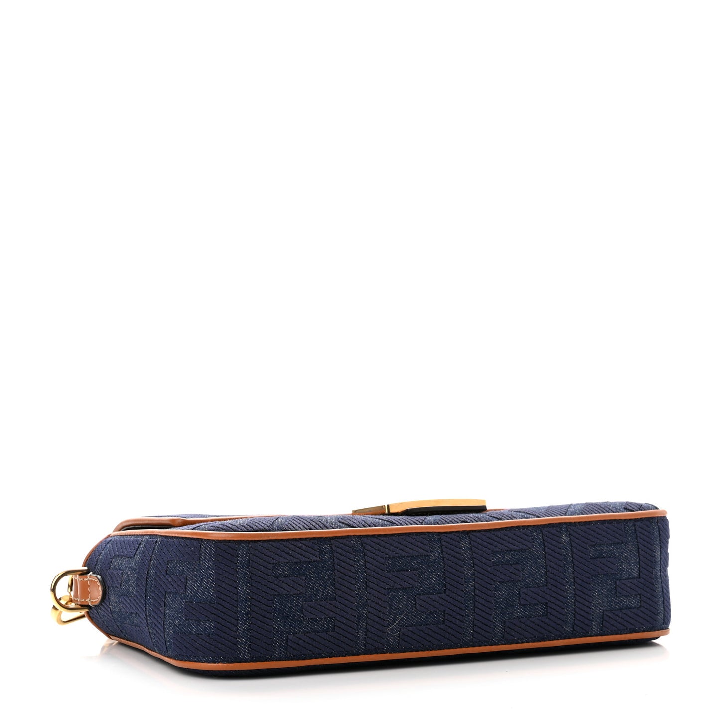 Denim Vitello King FF Embroidered Baguette Blue Cuoio