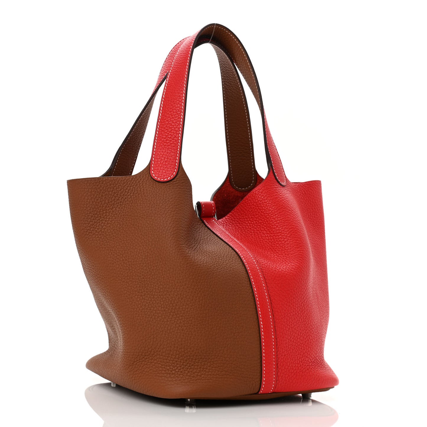 Taurillon Clemence Casaque Picotin Lock 22 MM Gold Rouge De Coeur