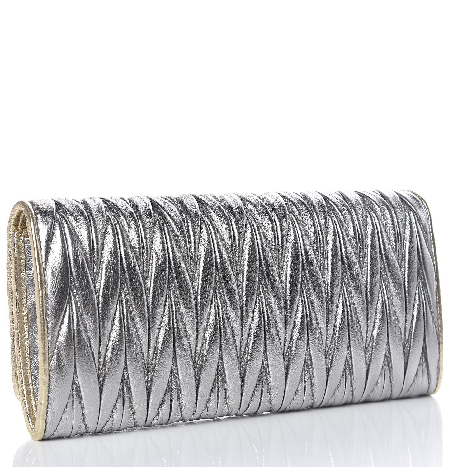 Miu Miu Metallic Nappa Matelasse Wallet Cromo Pirite 4 of 10