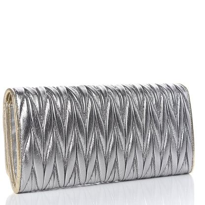 Miu Miu Metallic Nappa Matelasse Wallet Cromo Pirite 4 of 10