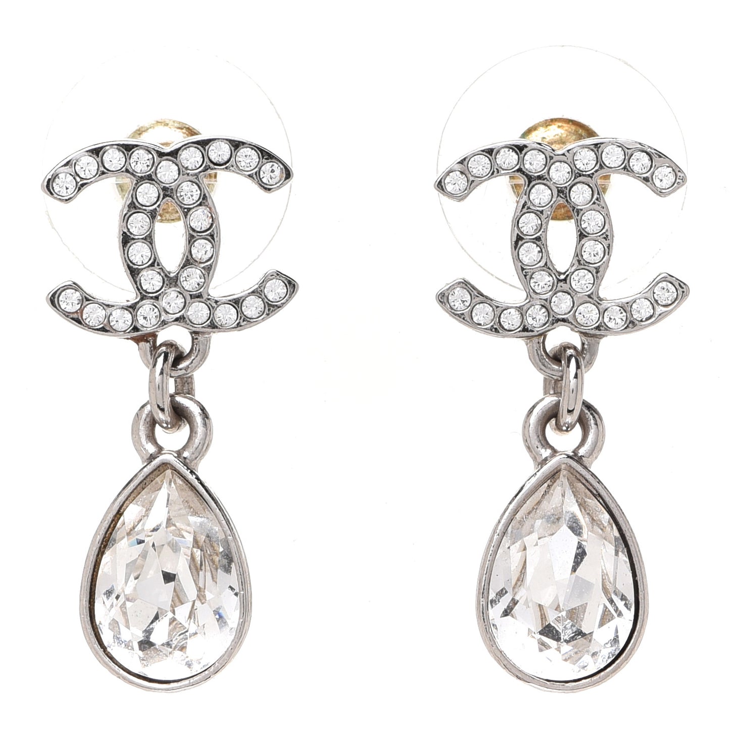 Crystal CC Teardrop Earrings Silver