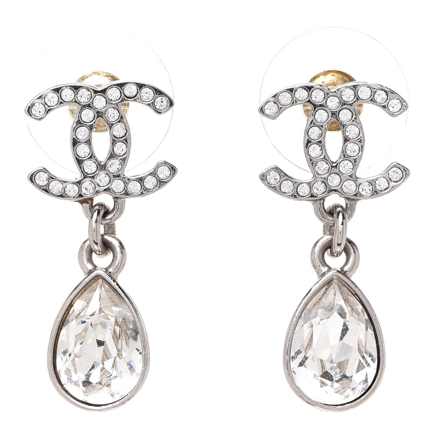 Chanel Crystal CC Teardrop Earrings Silver 1 of 5
