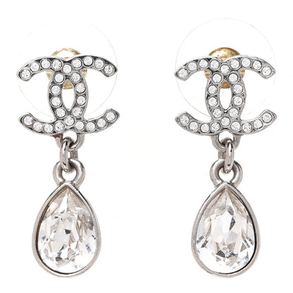 Chanel Crystal CC Teardrop Earrings Silver 1 of 5