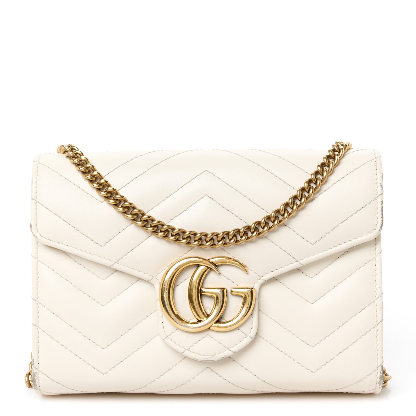 Calfskin Matelasse GG Marmont Chain Wallet Mystic White