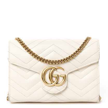 Gucci Calfskin Matelasse GG Marmont Chain Wallet Mystic White 1 of 14