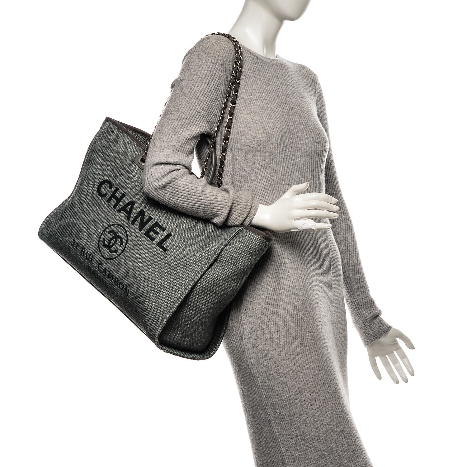 Chanel Canvas Large Deauville Tote Grey 2 of 8