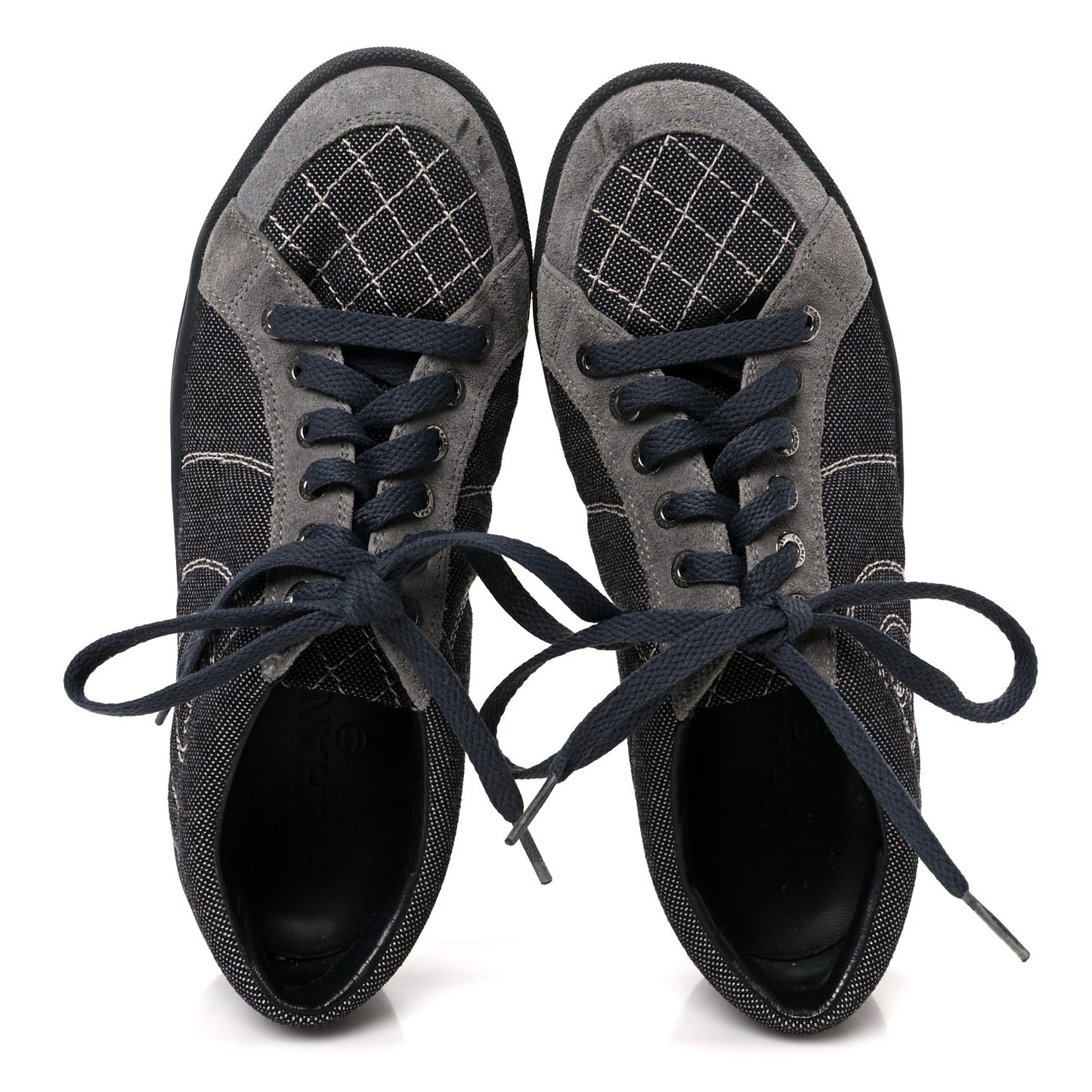 Toile Suede Calfskin CC Low Top Sneakers 36 Dark Grey