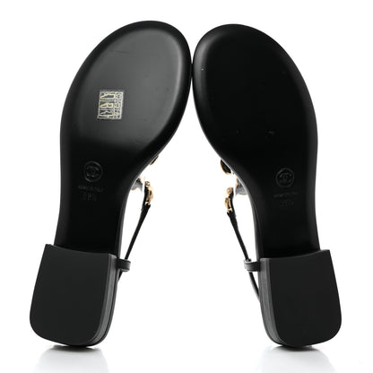 Chanel Lambskin Metal Heart Thong Sandals 39.5 Black 5 of 7